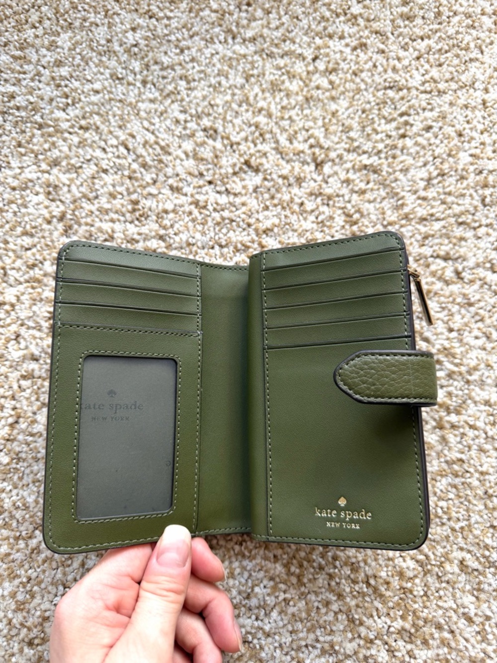 New Kate Spade Lena Medium Compact Bifold Wallet Pebble Leather Olive Green - Picture 4 of 12